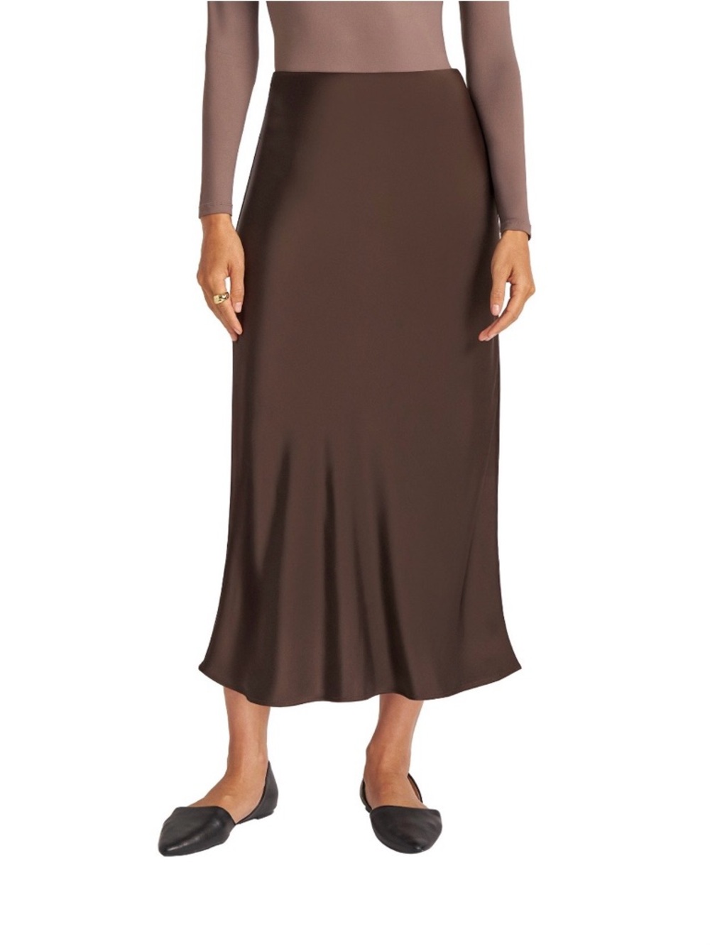 Matty M Brown Satin Midi Slip Skirt